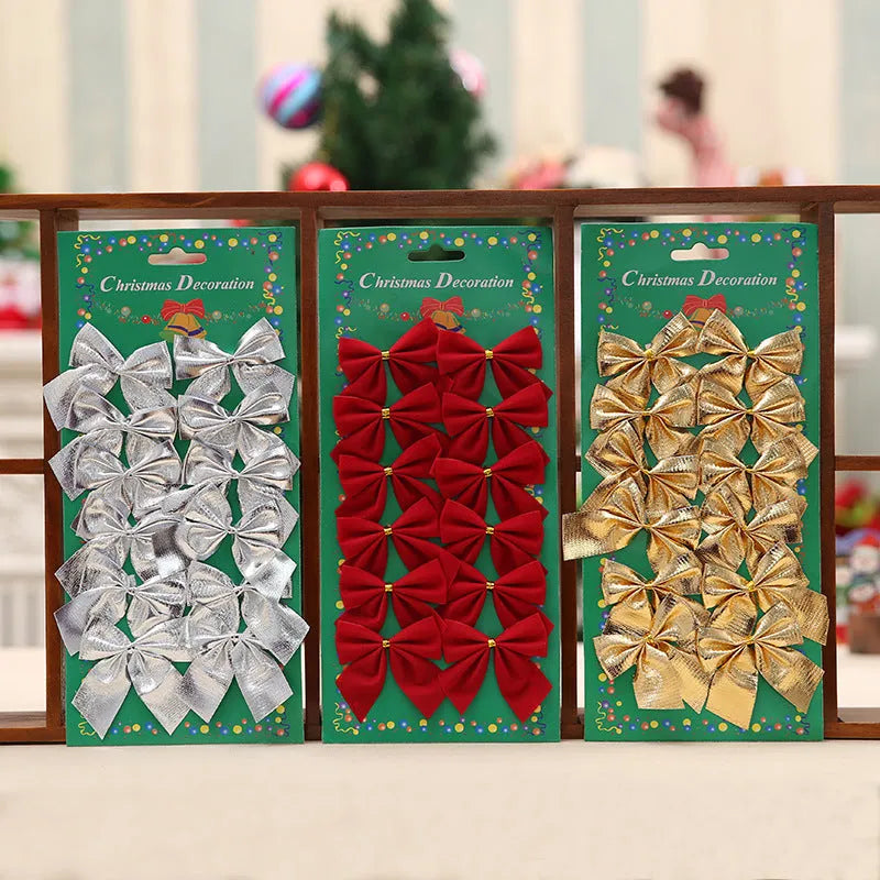 5 cm polyester Christmas decoration bow in gold, red, silver, and red gold colour options