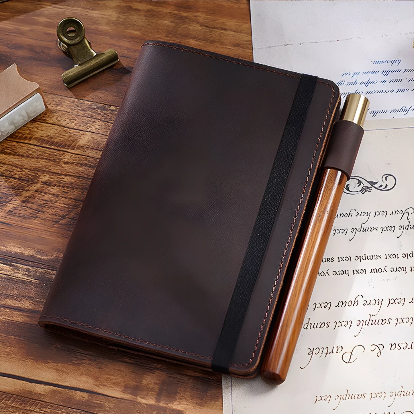 Handmade cowhide notebook with wood-free paper in traditional 9x14cm format