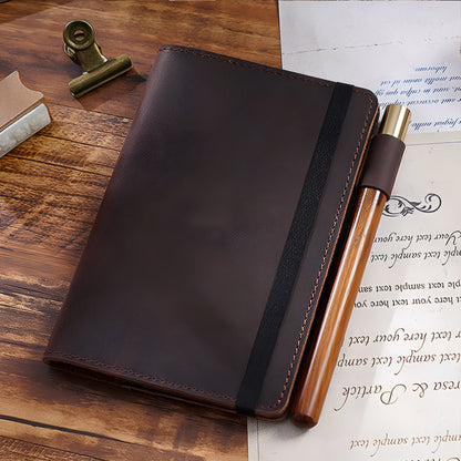 Handmade cowhide notebook with wood-free paper in traditional 9x14cm format