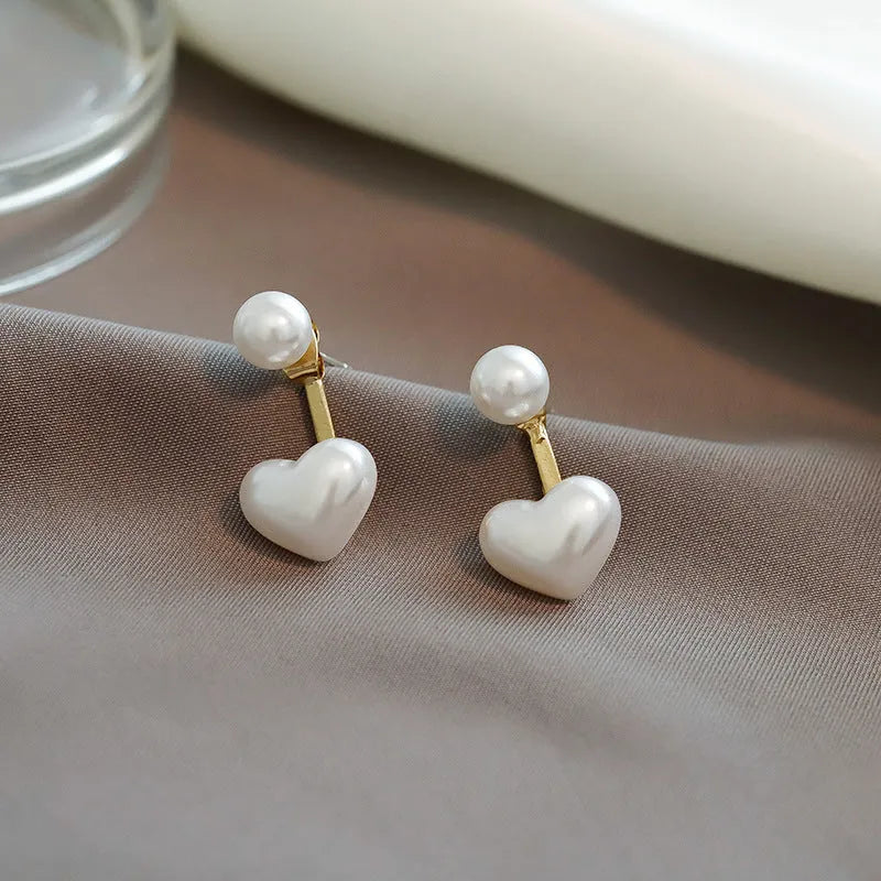 Heart-shaped stud earrings with electroplated alloy setting and inlaid artificial gems in Korean women's jewellery style