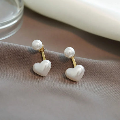 Heart-shaped stud earrings with electroplated alloy setting and inlaid artificial gems in Korean women's jewellery style
