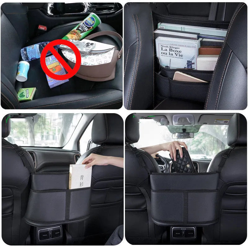 Car Seat Net Pocket Storage Bag: Organise Your Car's Interior with a 38x24x15cm Leather Pouch for Keys, Phones, and Sundries
