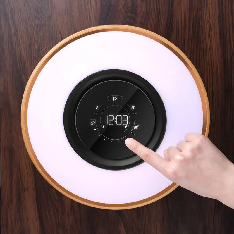 Round Intelligent Music Bluetooth Speaker Bed Lamp WiFi Circle Tree LED Light Wireless Charging for Living Room, Maple ABS+PC, 27W, 3200K/6000K, USB Type-C