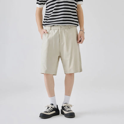 Men's loose-fitting lyocell cotton blend casual shorts in apricot, dark grey, and black colours
