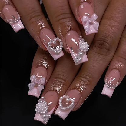 French Love Pearl removable nail stickers with love pattern in XD93 colour, jelly glue, and polish rub for temporary nail art