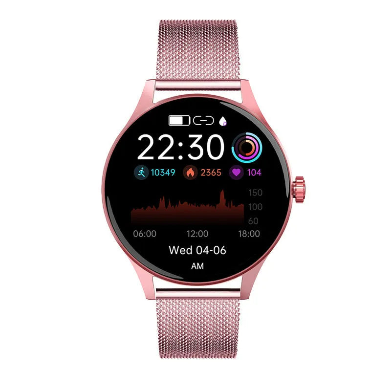 Smart watch with blood sugar and heart rate monitoring on wrist showing AMOLED display