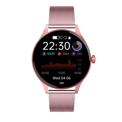 Smart watch with blood sugar and heart rate monitoring on wrist showing AMOLED display