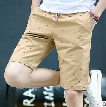 Men's thin cotton summer shorts in middle-waist fit with lace-up placket front