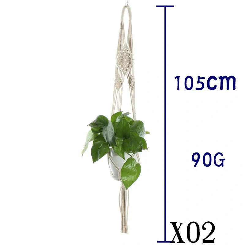 Handmade beige cotton rope indoor plant hanger basket for stylish home decor