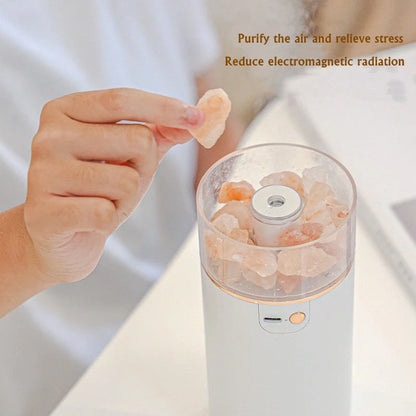 Crystal Salt Stone Air Humidifier with Aromatherapy and LED Lamp on desk