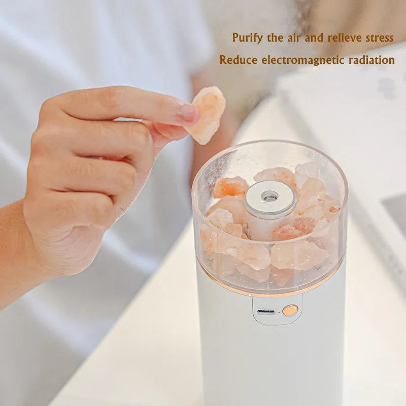Crystal salt stone USB humidifier diffuser with LED lamp, 260ml tank, 125*77*77mm, Blue Pink White options