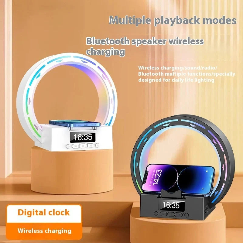 4-in-1 Wireless Bluetooth Speaker with charging pad and bedside lamp in white and black options
