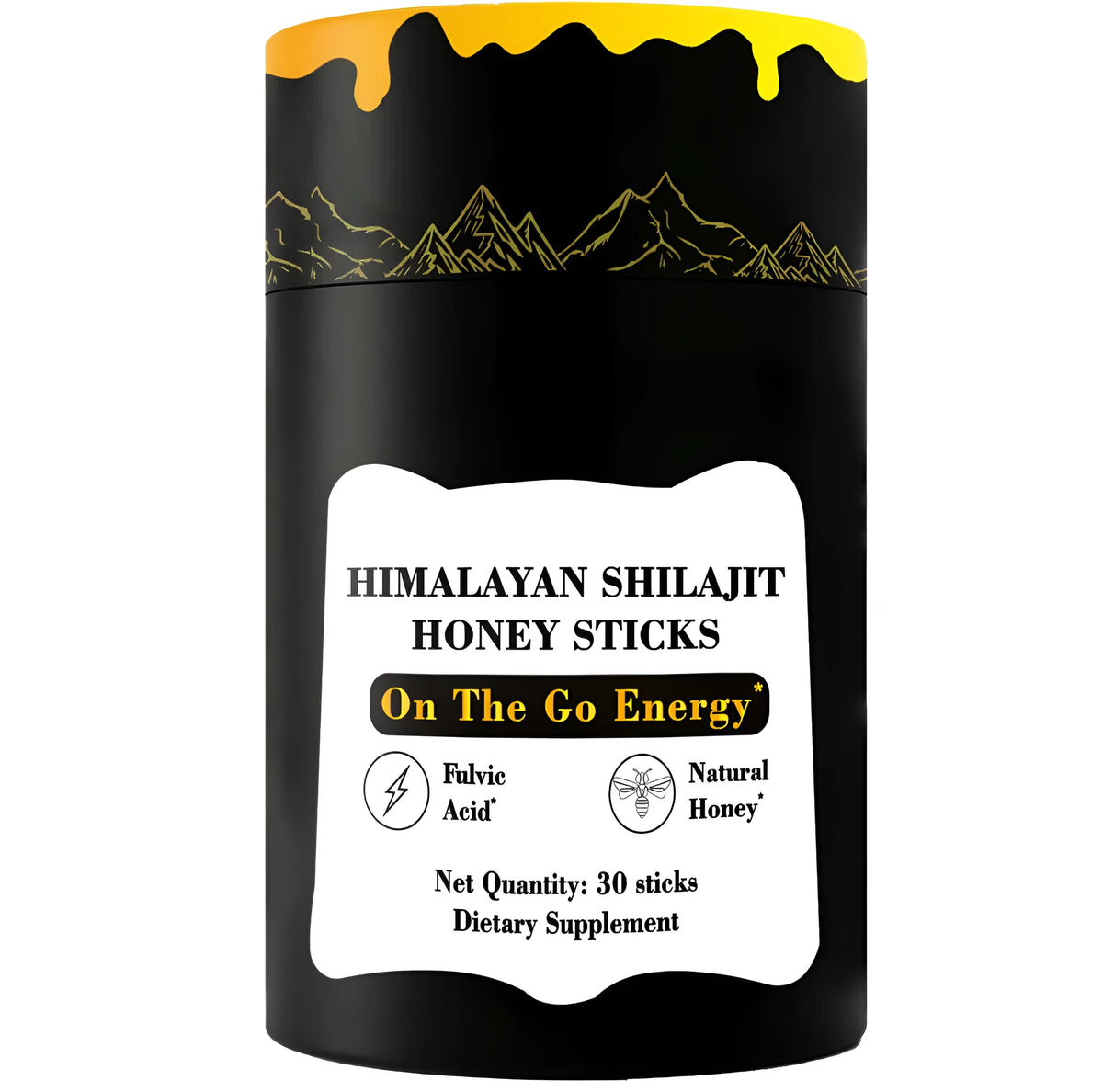 Box of 30 Himalayan Shilajit honey sticks, each 8g with Shilajit resin 400mg and saffron 2mg