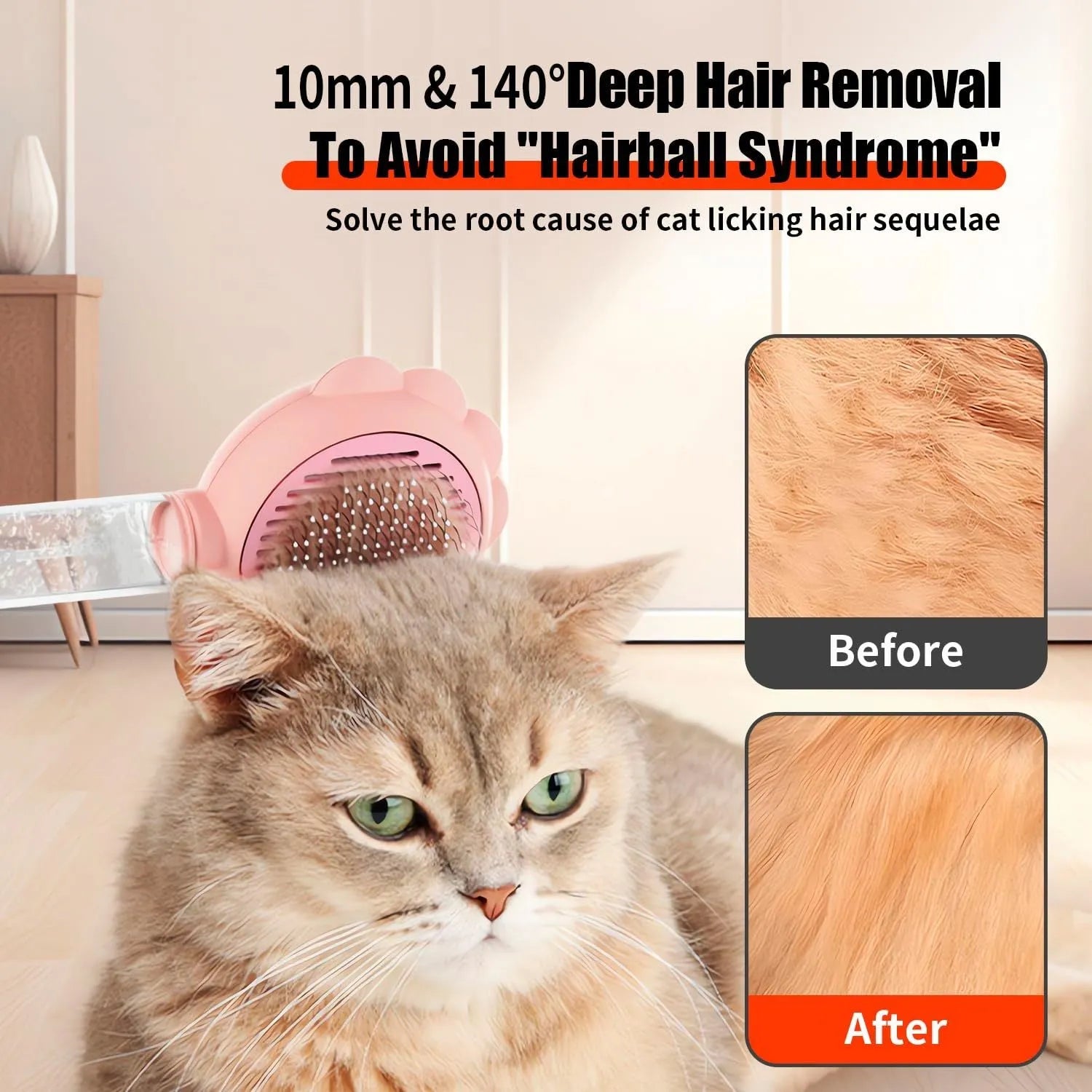 Spray cat brush with grey handle, stainless steel pins, and water spray function for grooming pets