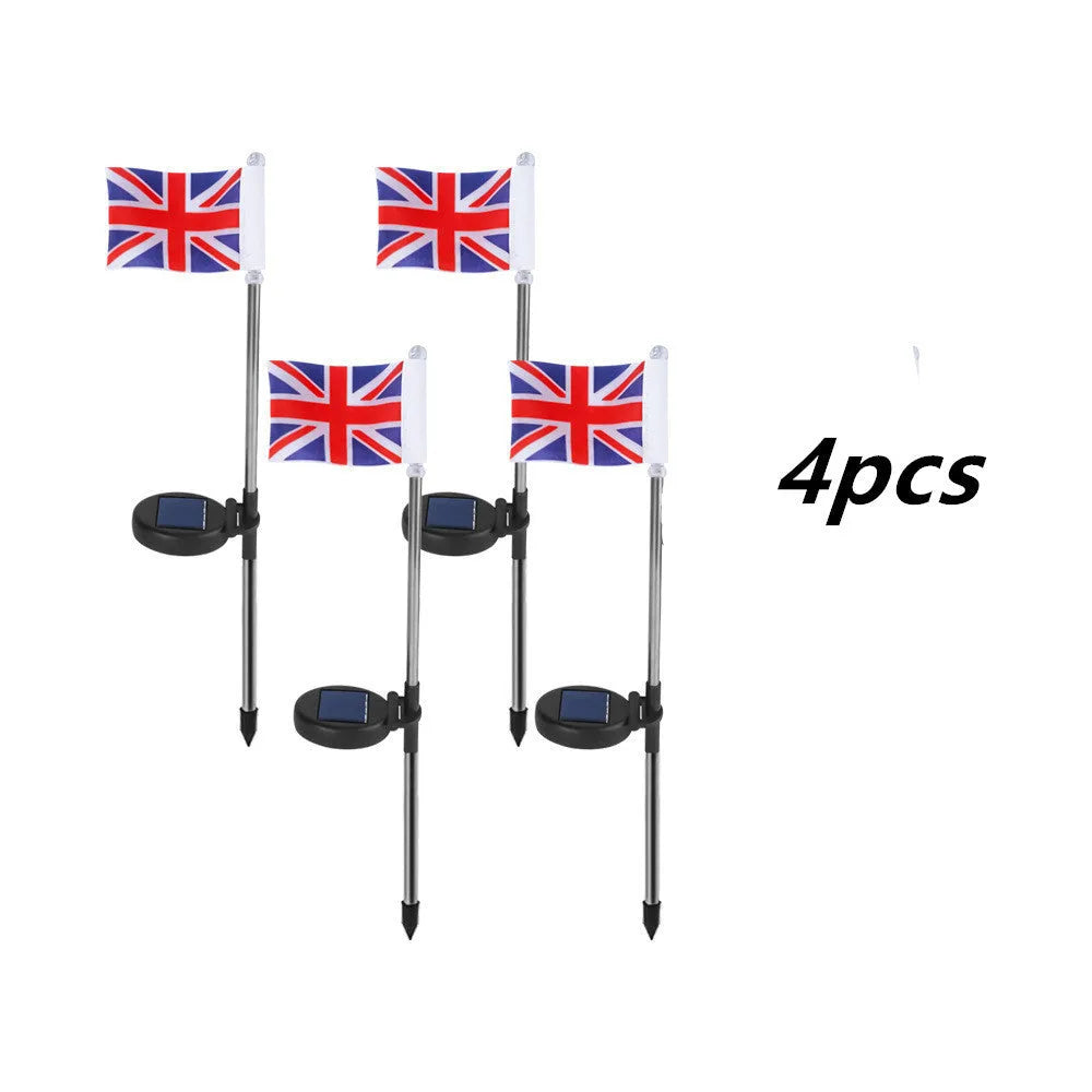 Solar garden flag light with American flag design on stainless steel pole, 34cm tall