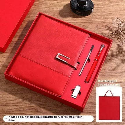 A5 soft PU leather notebook in Business Brown colour, showing thick wood-free paper inside.