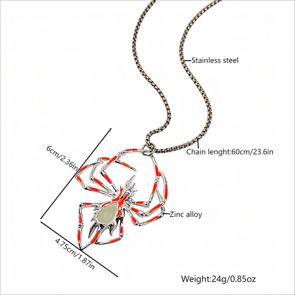 Glow-in-the-Dark Halloween Spider Necklace - Luminous Jewelry with Vintage-Inspired Stereo Design