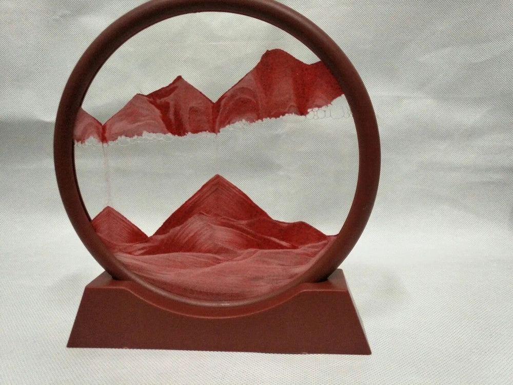Glass quicksand painting with dynamic sand patterns in New Chinese abstract style, polished surface