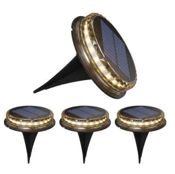 Square solar buried light with solar panel, 121mm dimensions, installed flush with ground surface