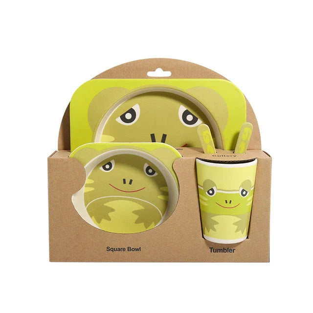 Stylish bamboo fibre children's tableware set with playful animal designs