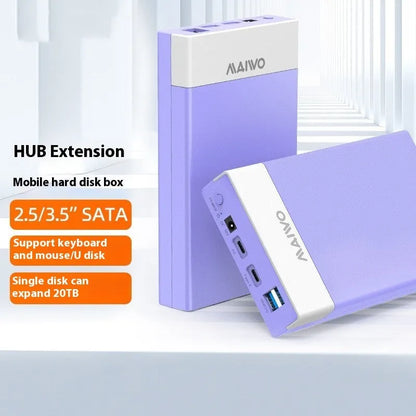 USB 3.0 to SATA external hard drive enclosure for 3.5-inch drives with slide-open cover, data cable, and power adapter