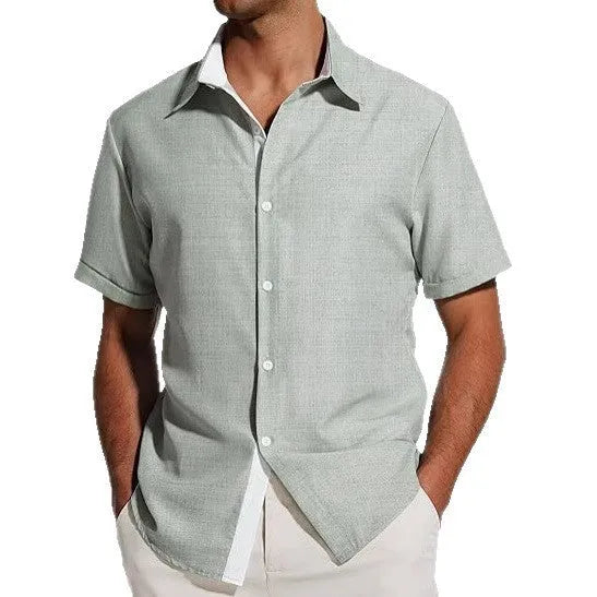Men's short-sleeved floral print polyester shirt in matcha green colour