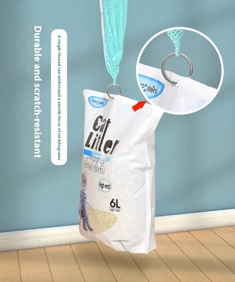 Upgraded fifth-generation cat grooming bag in grey and white, shown detachable and scratch-resistant.