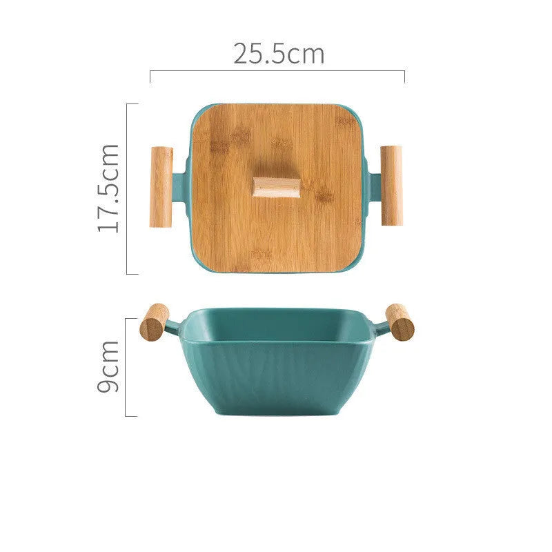 Irregular shaped porcelain ceramic bowl with lid in black, green, pink, or white colour options