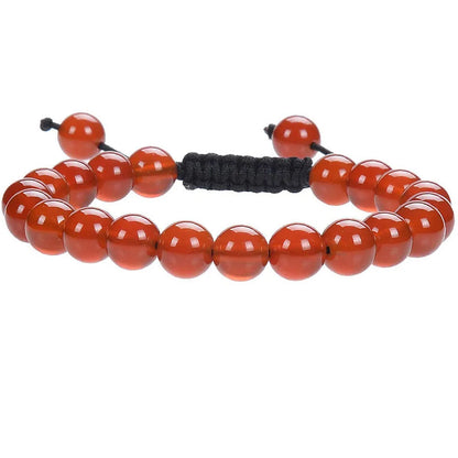 Women's flat knot braided healing bracelet hand-woven with natural gemstone beads in geometric pattern