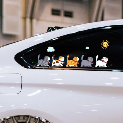 Climbing cats car sticker with five cats walking design on vehicle window, waterproof PVC material