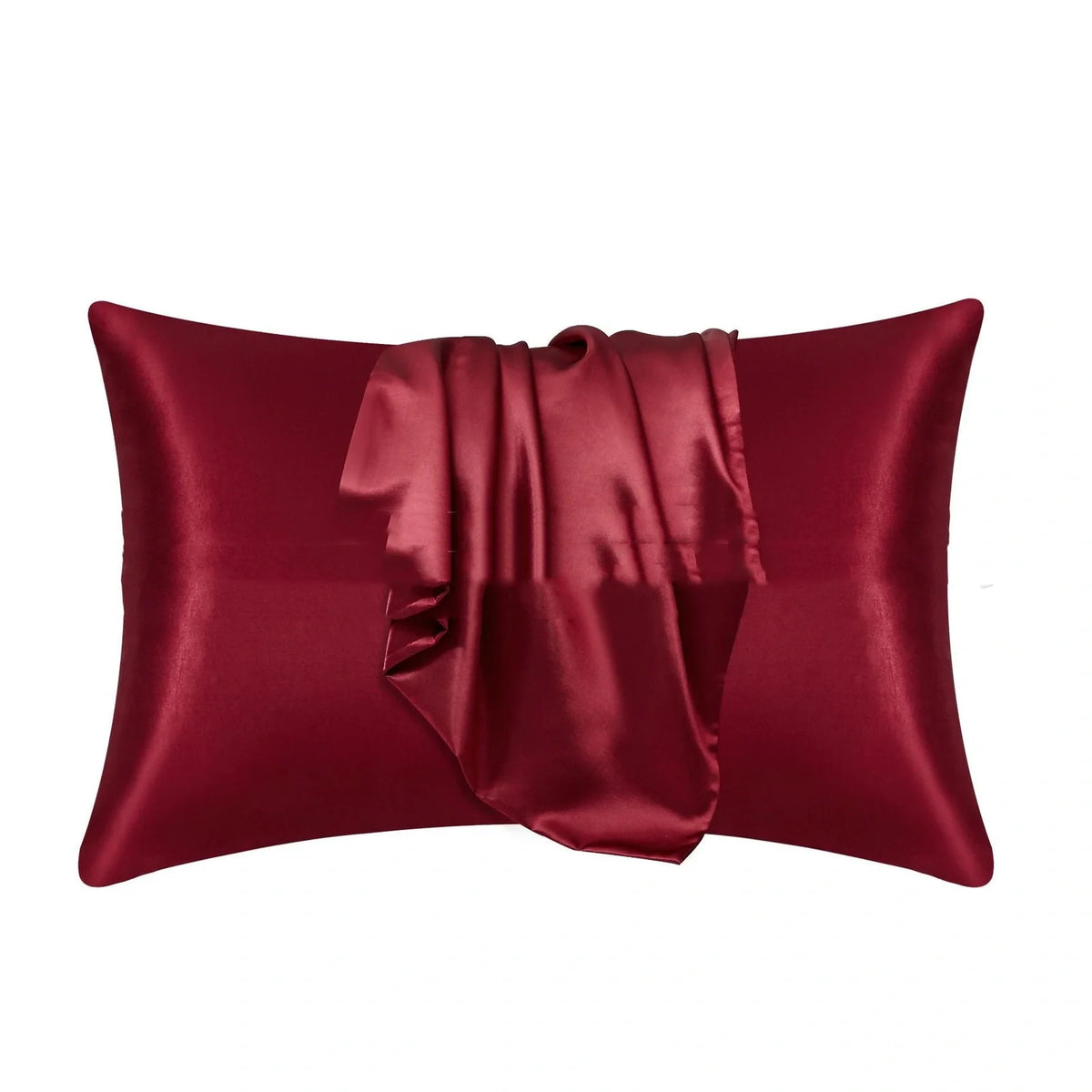 Envelope closure pillowcase in navy blue showing overlapping flap design and smooth polyester fabric texture