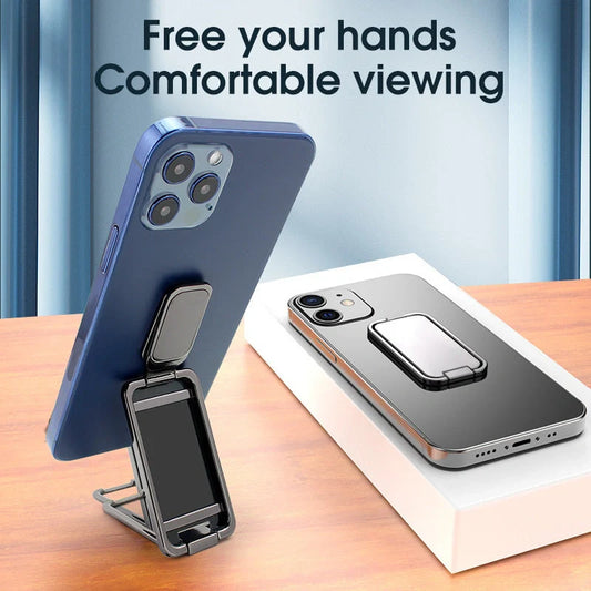 Adjustable magnetic phone stand for desk and car use, compatible with all smartphones and tablets