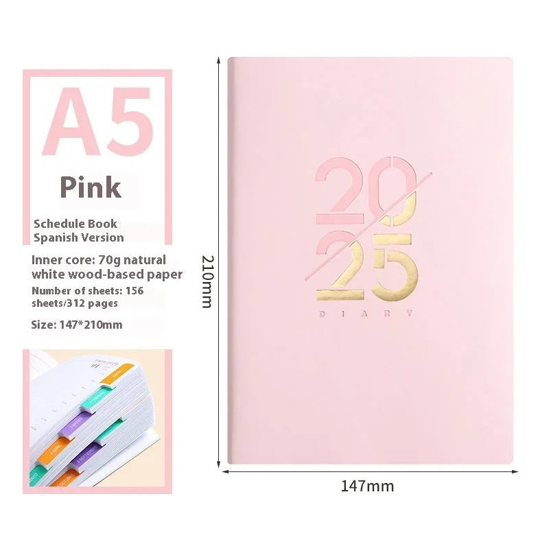A5 daily planner schedule book with soft faux leather cover in multiple colour options
