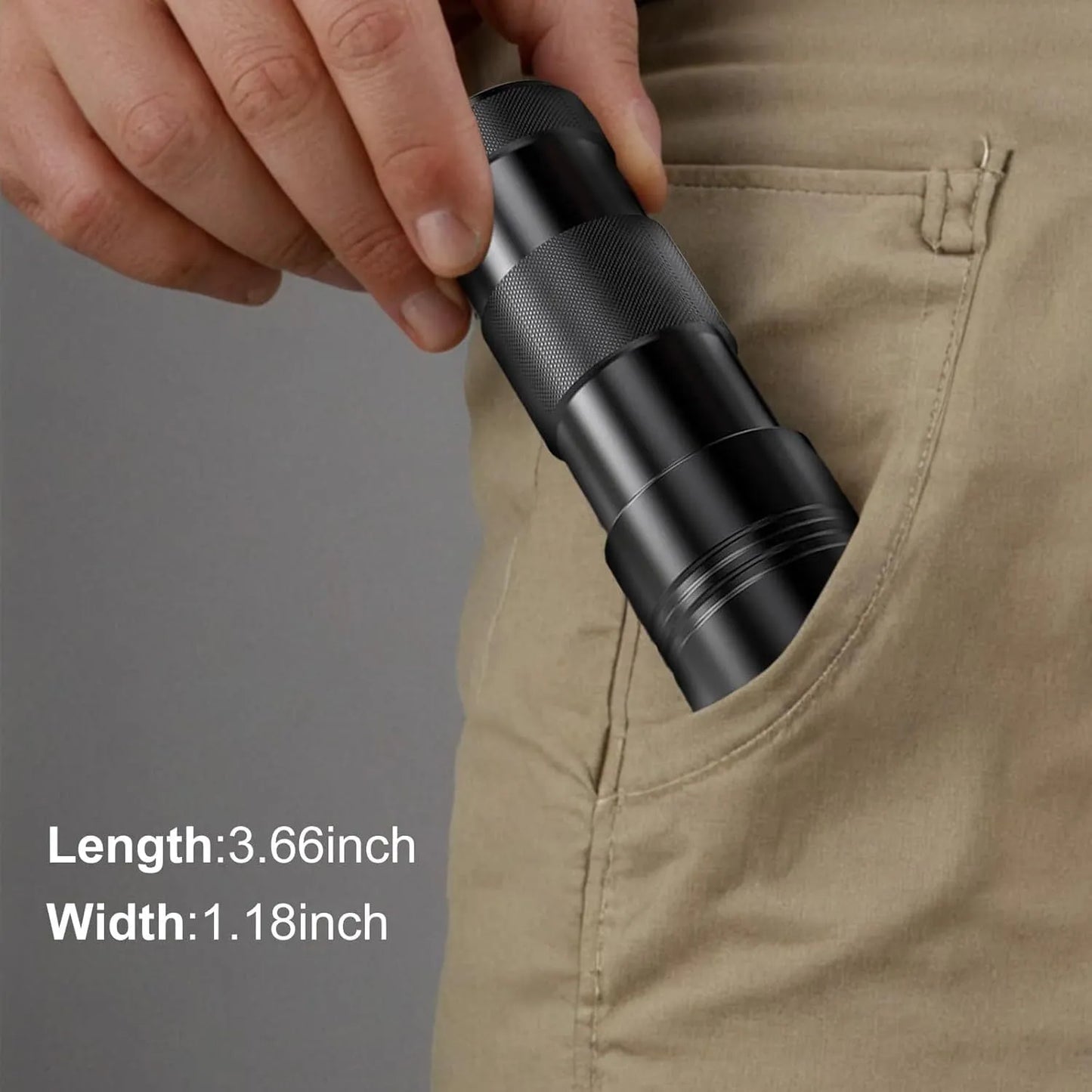 Black aluminium alloy UV flashlight torch for detecting pet urine stains and bed bugs.