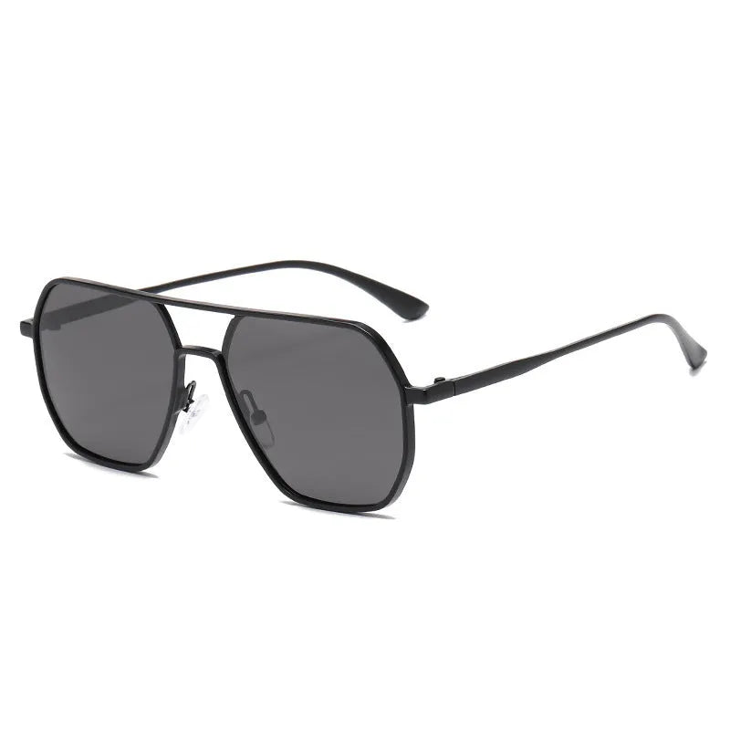 Men's polarised sunglasses with black frame and grey lenses for driving and outdoor sports.