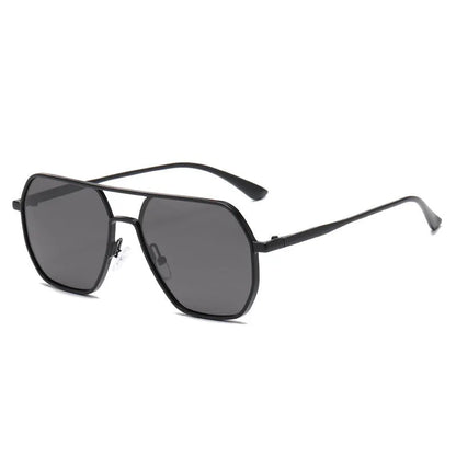 Men's polarised sunglasses with black frame and grey lenses for driving and outdoor sports.