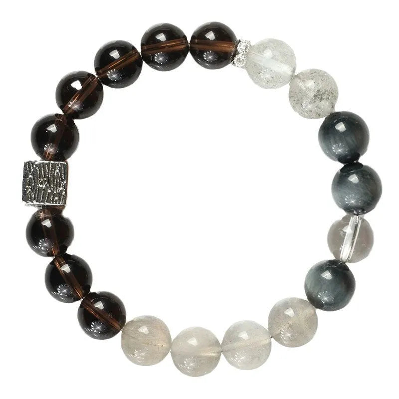 Chinese style couple crystal bracelets with 10mm geometry beads in khaki colour