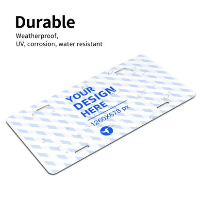White aluminium front license plate with full-width custom printing area, one size, for cars and trucks