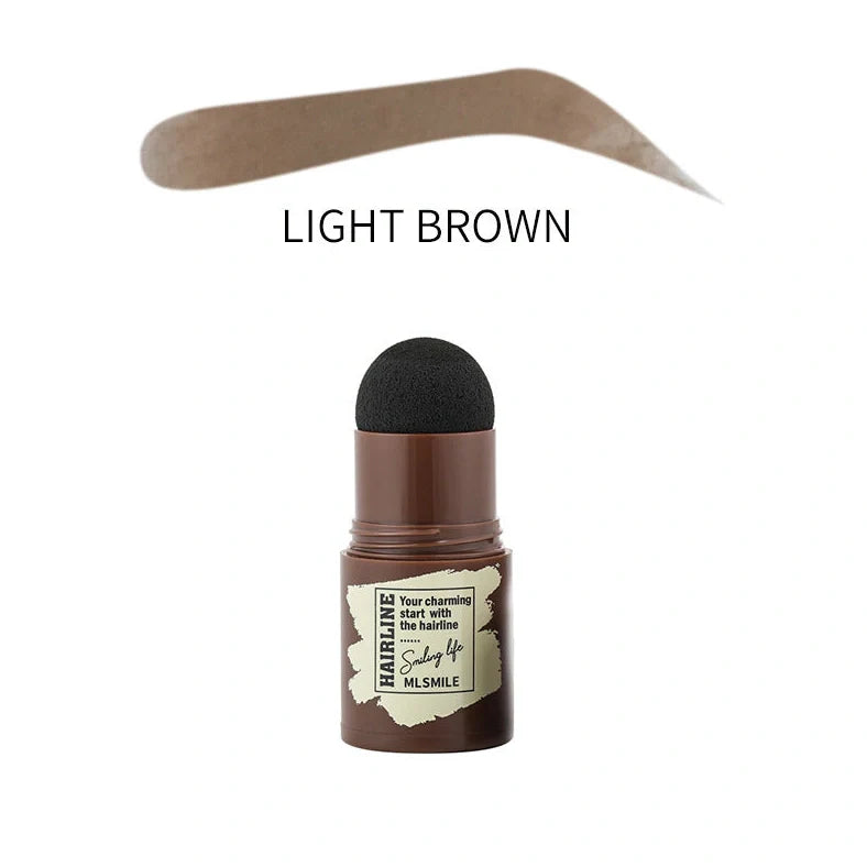 Eyebrow stamp kit with powder compact, air cushion applicator, 10 stencil cards, and dual-ended brow brush on white background
