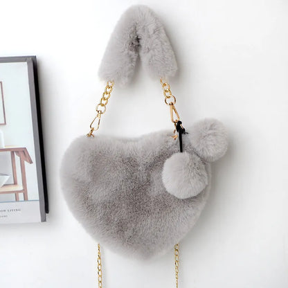 Plush heart-shaped women's handbag in medium size with removable shoulder strap