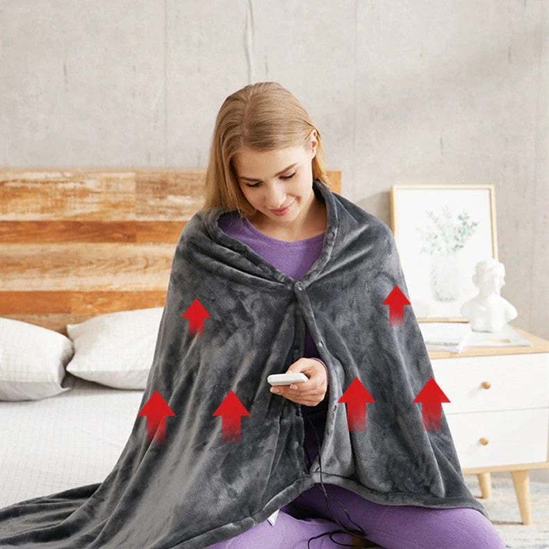 Cozy and heated plush blanket with adjustable temperature settings and soft, plush fabric for maximum winter comfort