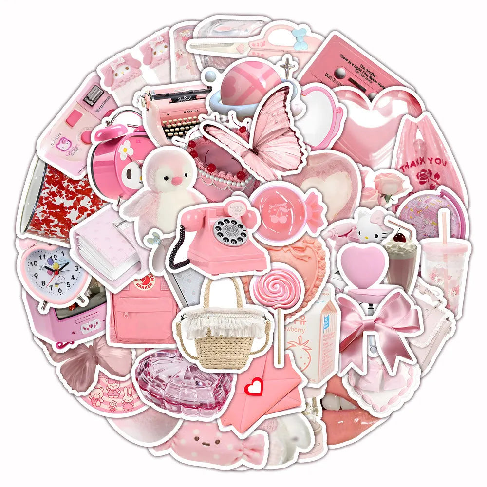 Pink girl heart 3D decorative stickers showing realistic dimensional effects and adhesive backing