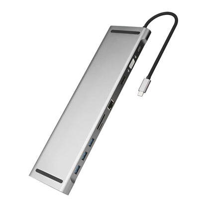 Aluminium laptop cooling docking station with ten ports including HDMI VGA and Gigabit network