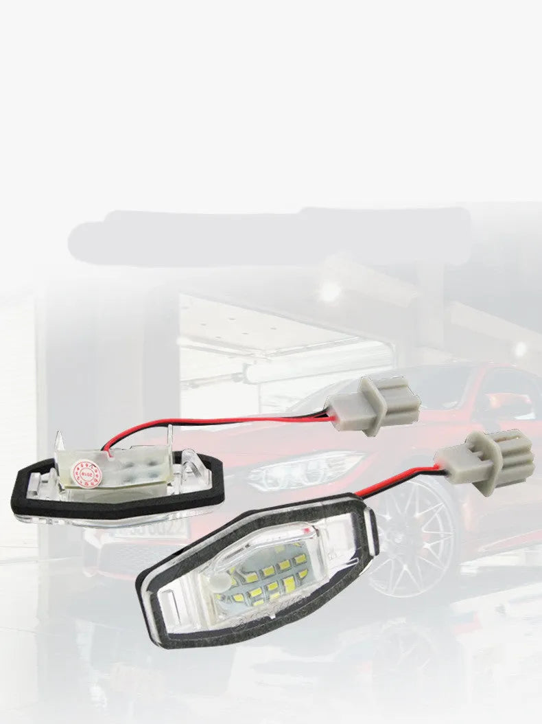 Minimalist white plastic LED licence plate light unit for CIVIC vehicles with cool white illumination