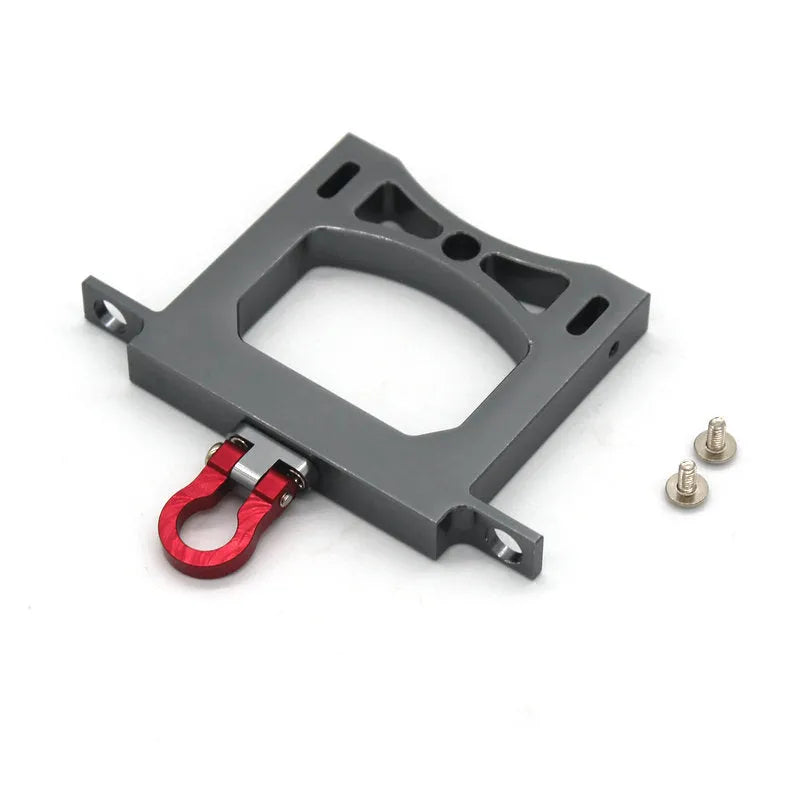 Grey alloy remote control car parts including front bar, beam, axles, and motor housing for 1:24 scale military model builds