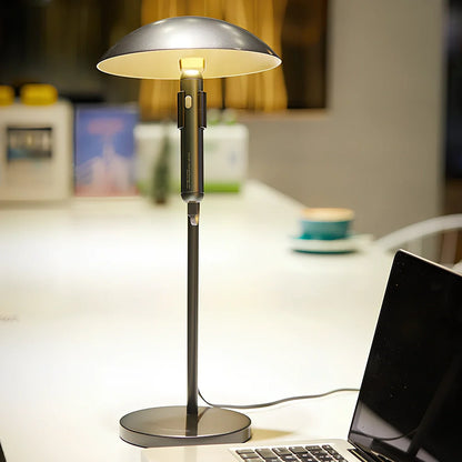 45cm grey USB LED table lamp with metal shade and push button for study room use, 5cm base