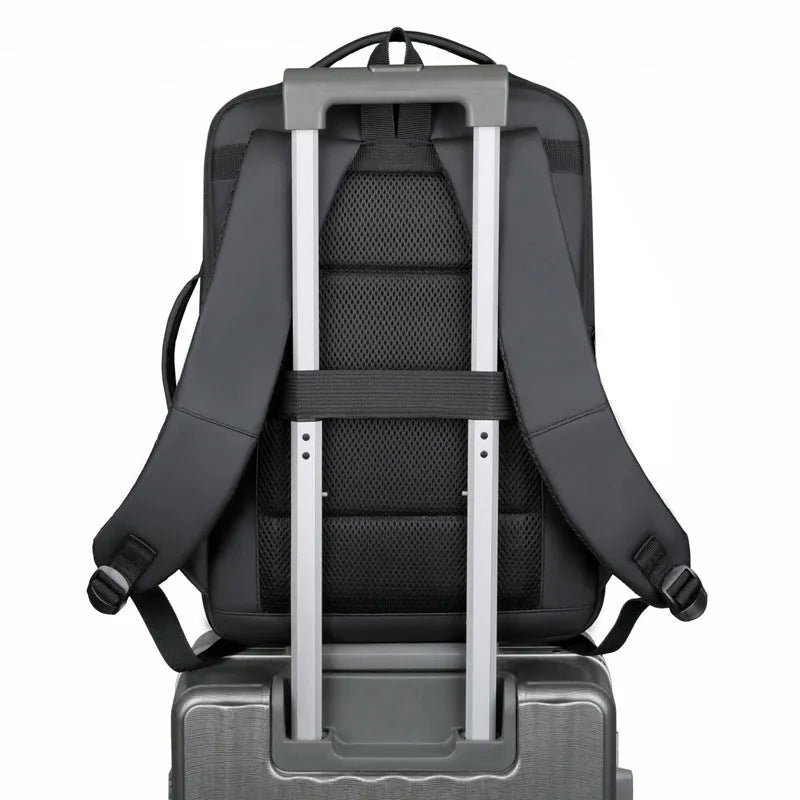 Black large capacity waterproof Oxford backpack with shoulder straps and a top carry handle.