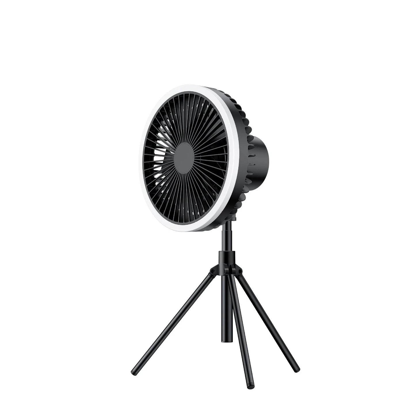Versatile Portable USB Rechargeable Camping Fan with Adjustable Tripod Stand for Desk, Ceiling, and Hanging Use