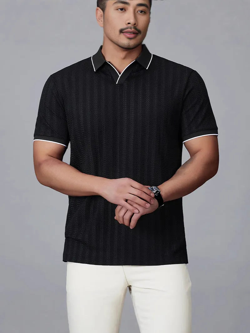 Men's short-sleeved polo shirt casual thin t-shirt in ice silk nylon fabric available in white black orange colours loose version Asian sizing M L XL XXL XXXL XXXXL