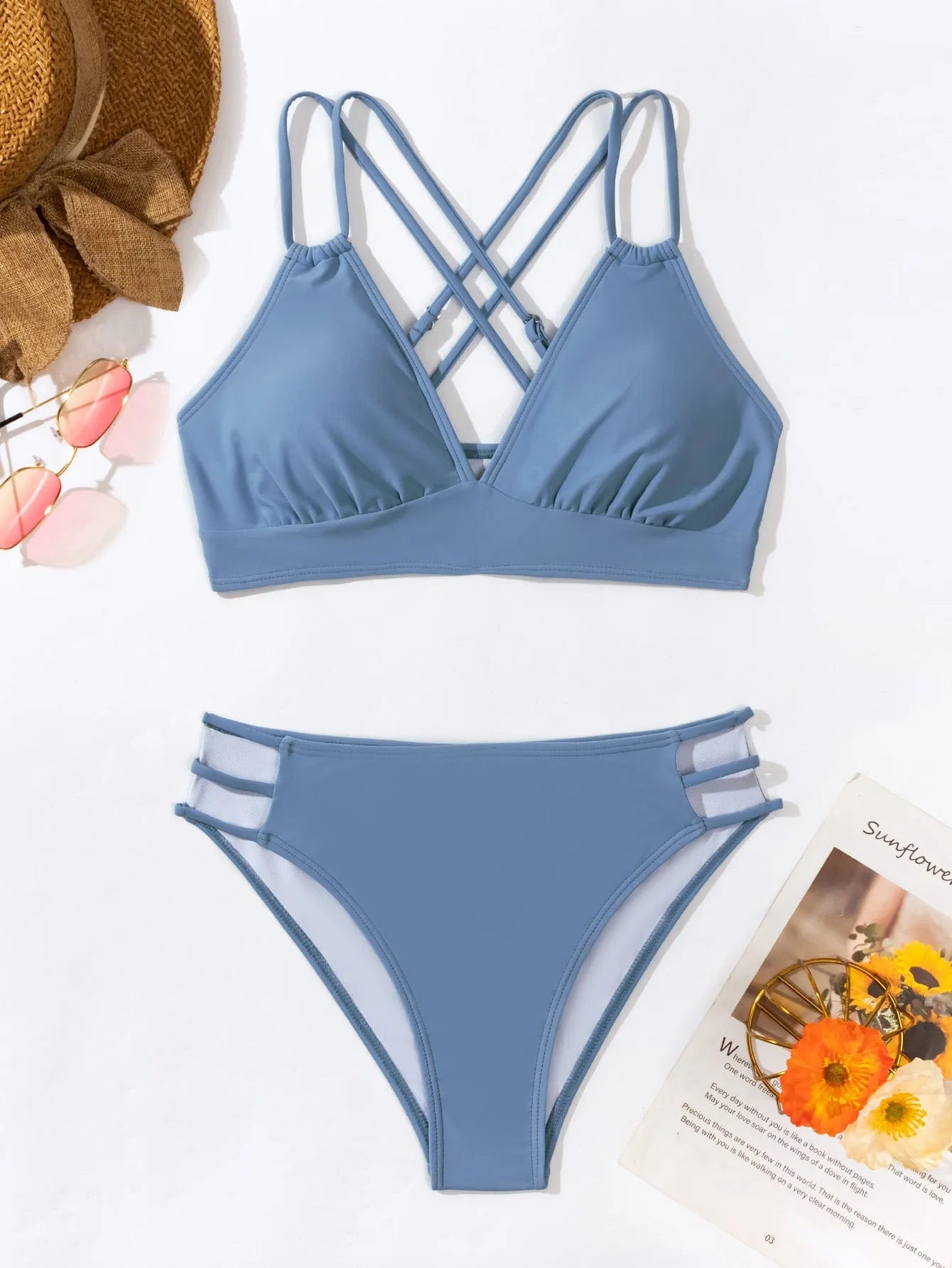 Women's nylon V-neck halter bikini swimsuit in a choice of six colours